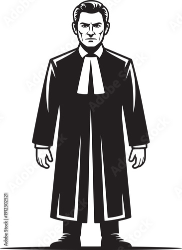 Judge or lawyer icon in black and white for legal or law concept