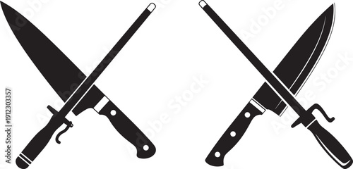 Knives and sharpening steel isolated on white