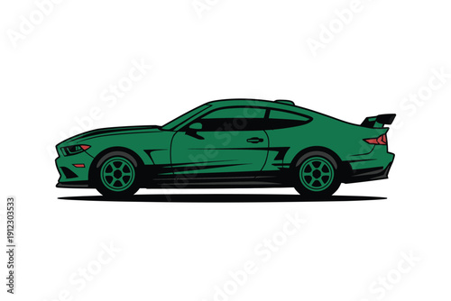 Green sports coupe side profile depicts a modern, aggressive performance.