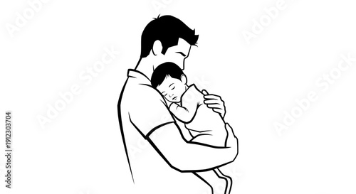 Man holding baby in his arms tenderly.