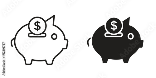 Piggy bank icon. Linear icon collection. Editable stroke. Vector illustrations