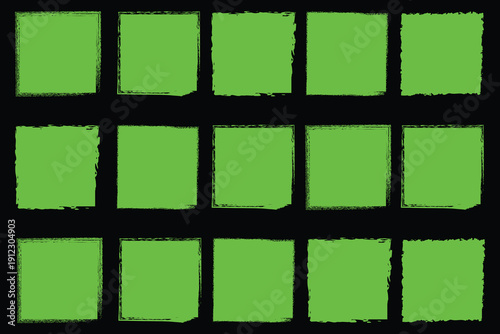 Grid of 15 bright green squares on black background