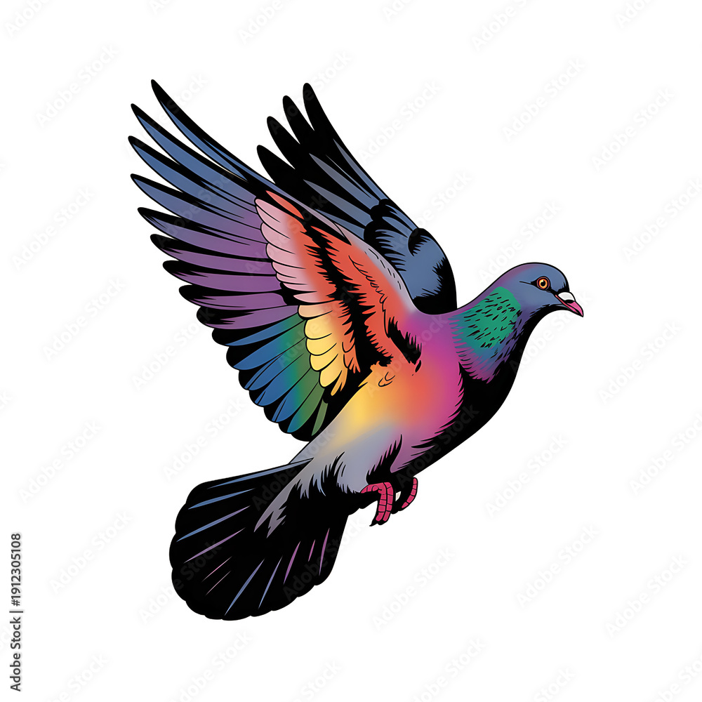Obraz premium Vibrant multicolored parrot in flight with wings spread wide isolated on transparent background