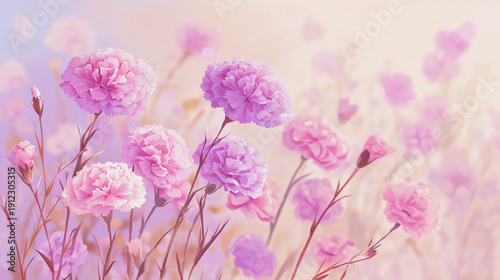 Elegant wedding invitation card background . Minimal hand painted watercolor Carnation flowers texture template background. Design for wedding, vip cover, poster, rsvp moderncard.Valentine's Day