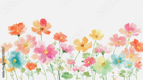 Elegant wedding invitation card background . Minimal hand painted watercolor Cosmosflowers texture template background. Design for wedding, vip cover, poster, rsvp moderncard. Valentine's Day