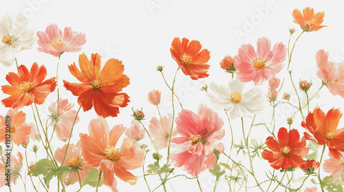 Elegant wedding invitation card background . Minimal hand painted watercolor Cosmosflowers texture template background. Design for wedding, vip cover, poster, rsvp moderncard. Valentine's Day