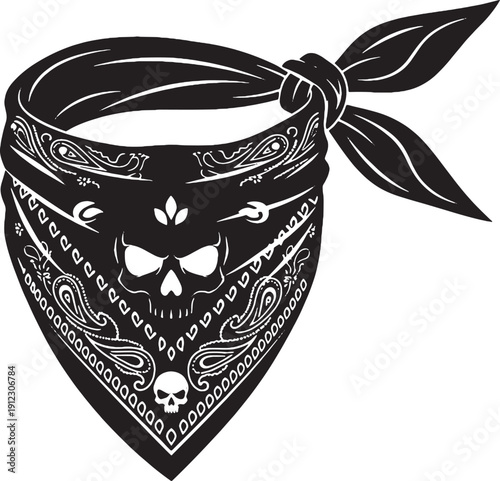 Black bandana with white skull and paisley pattern black and white fashion accessory