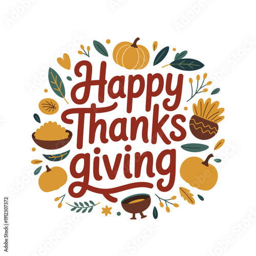 A festive illustration wishing everyone a happy Thanksgiving celebration.