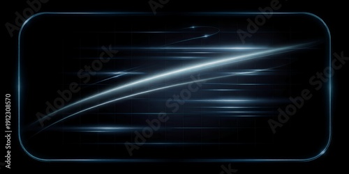 A glowing blue light streaks across a dark background with a rectangular border and rounded corners creating a futuristic and high-tech ambiance