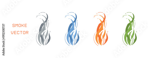 Air Element Vector Set with Hand Drawn Wind, Smoke or Steam in Multicolor