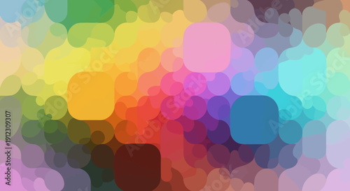 Vibrant vector background with a dynamic pattern of rounded, irregular shapes in a full spectrum of bright, saturated colors, creating an abstract mosaic texture.