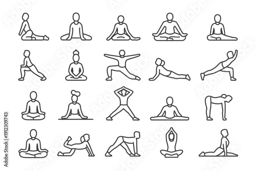 A collection of various yoga poses for flexibility and relaxation