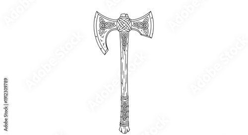 Minimalist Viking double-headed battle axe line art — warrior symbol icon vector