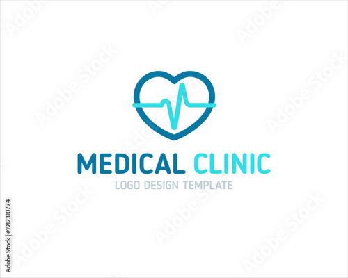 Medical Clinic Logo design concept with emblem of Pulse in Heart shape frame - editable vector template for medicine and pharmacology theme