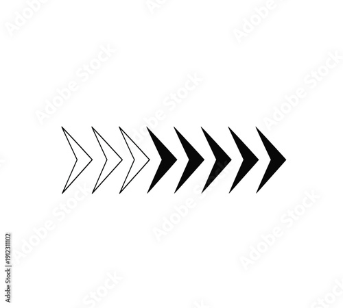 A series of black arrows pointing to the right on a white background with varying opacity