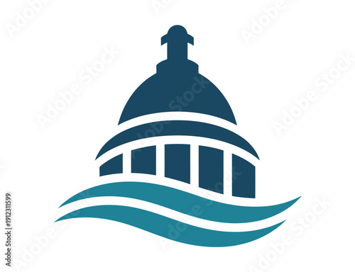A stylized illustration of the US Capitol building with wavy lines