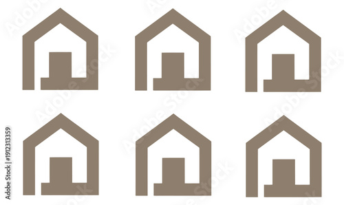 A set of brown house icons on a white background for real estate or architecture design
