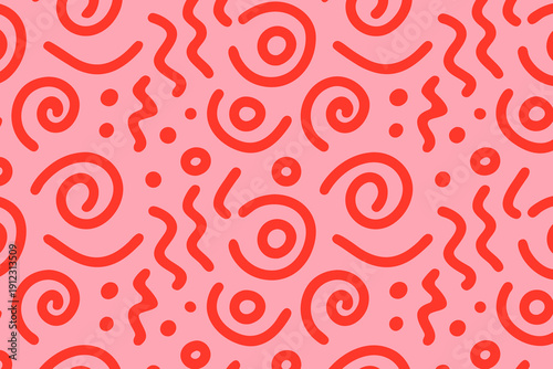 Red swirls and squiggles on pink background pattern design element