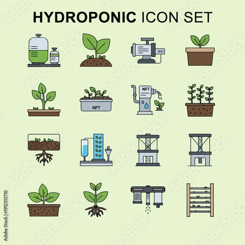 Hydroponic System Icons Collection.