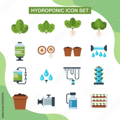 Hydroponic System Icons Set for Agriculture.