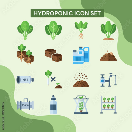 Hydroponic System Icons Set for Agriculture.