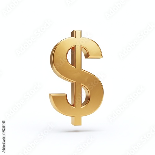 3d golden dollar sign isolated on white, luxury financial icon representing wealth, banking, and business investment in the global money market
