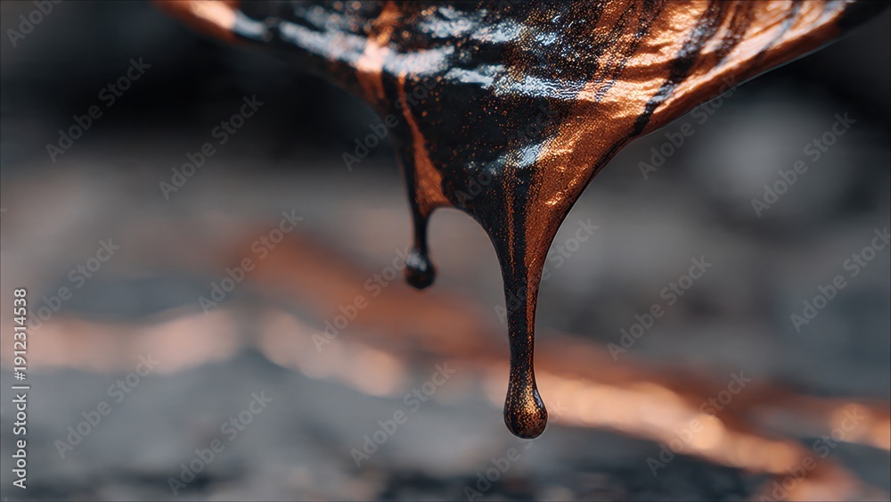 Fototapeta premium Golden liquid paint drips and flow