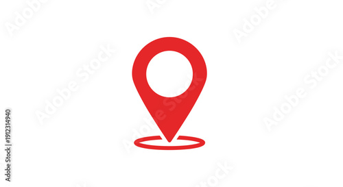 A red location pin icon featuring a distinct circular base shadow is prominently displayed on a clean white background.