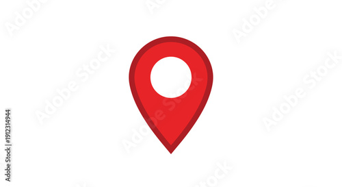 A bold, solid red location pin icon with a white inner circle is centered on a clean white background.