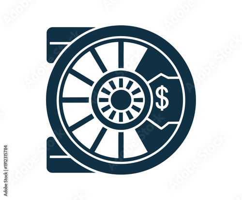 A graphic illustration of a safe with a dollar sign, symbolizing financial security and savings.