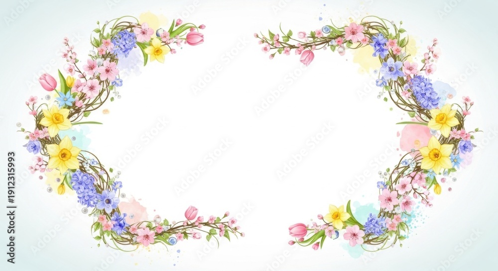 Fototapeta premium Watercolor floral frame with spring flowers