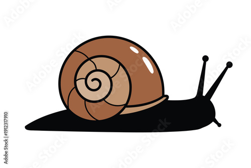 Simple cartoon snail illustration crawls slowly across a plain white.
