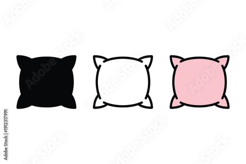 Pillow icons in various styles represent comfort, home decor, and sleeping.