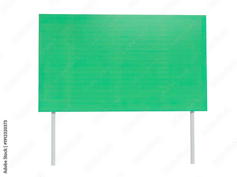 Obraz premium A green sign on a metal pole against a white background, simple and clean design