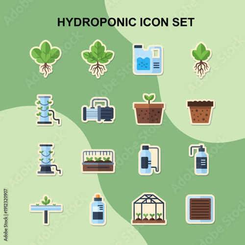 Hydroponic System Icons for Gardening and Agriculture.