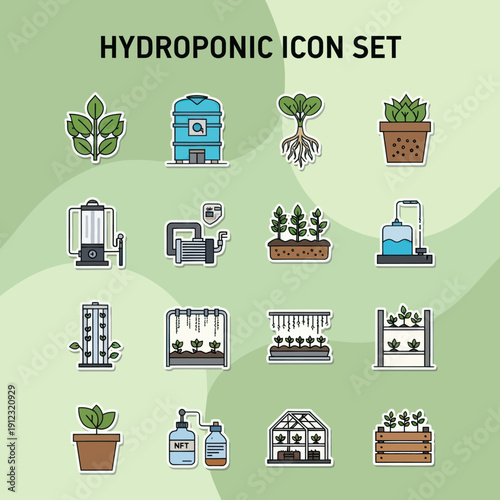 Hydroponic System Icons Set Illustration.