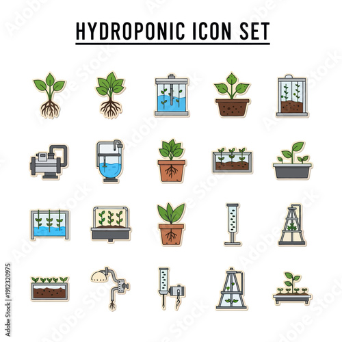 Hydroponic System Icons Set for Agriculture.