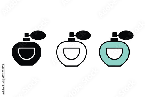 Assorted perfume atomizer icons display different styles for beauty product.