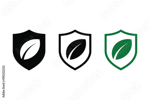 Three shield badges feature a leaf graphic indicating strong environmental.