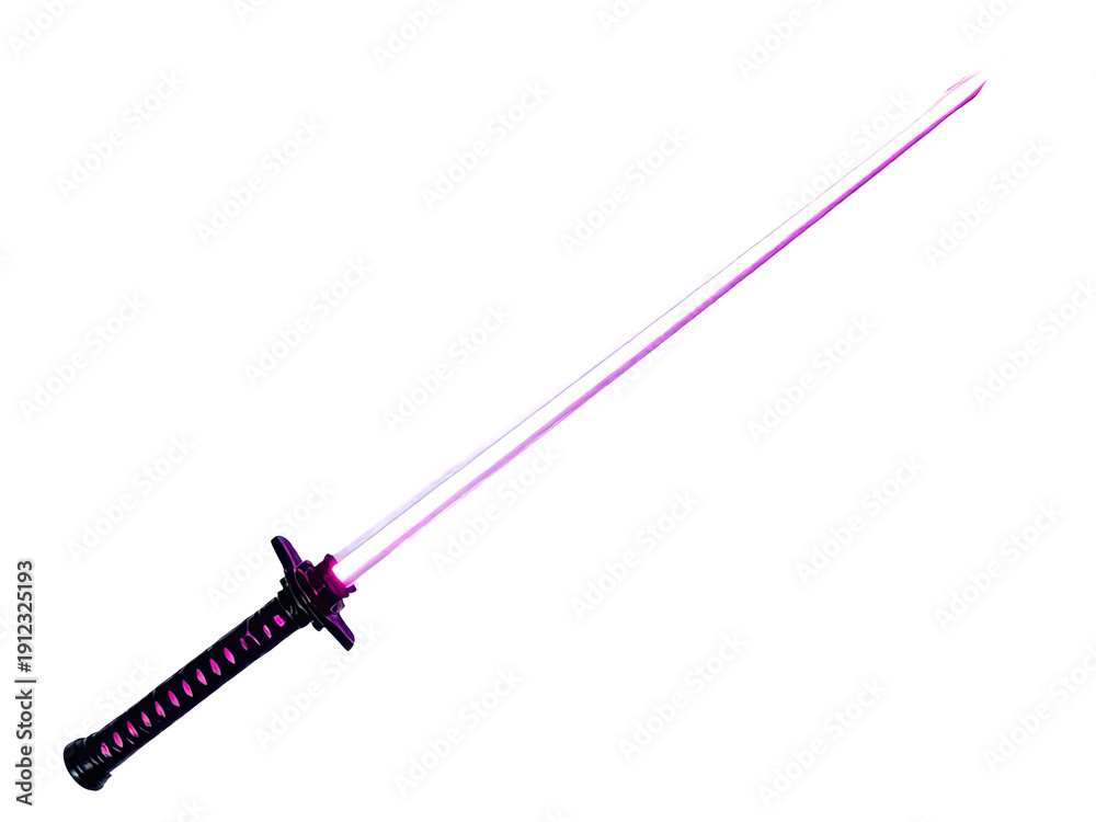 Naklejka premium A pink lightsaber with a black handle is shown in this image