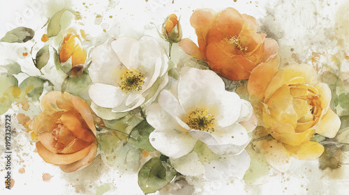 watercolor botanical hydrangea flowers texture template background.Elegant wedding invitation card background . Minimal hand painted Design for wedding or Valentine's Day