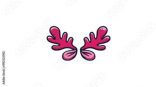 A stylized graphic of symmetrical, branching shapes in shades of pink, with dark outline