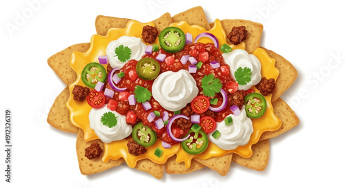 Delicious loaded chili nachos with fresh toppings