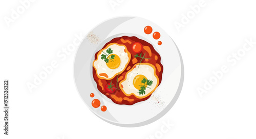 Shakshuka middle eastern baked eggs with rich tomato sauce and parsley