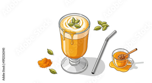 Turmeric cardamom latte with cardamom honey and spice powder