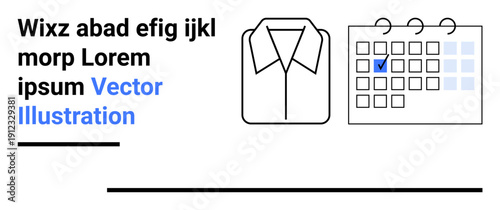 Task planning, organization, business attire, productivity, scheduling, corporate workflow. A shirt icon alongside a calendar with a marked date. Task planning and organization concept