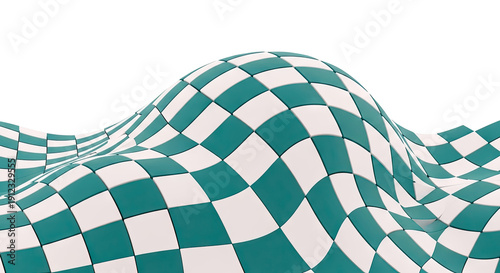 Wavy Checkerboard Pattern with Teal and White Tiles