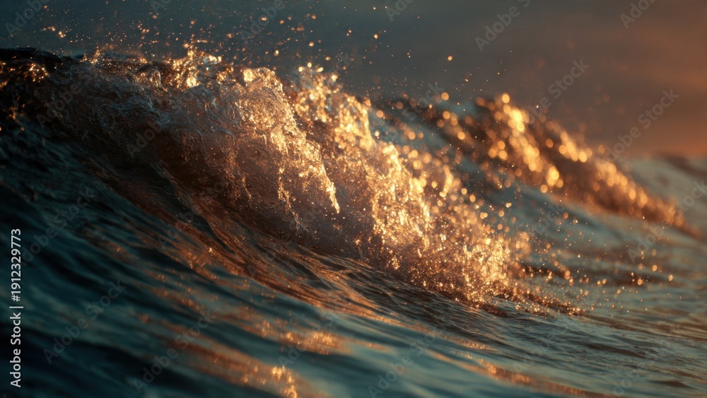 Fototapeta premium Golden ocean wave at sunset