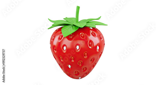 3D Rendered Strawberry with Green Leaves