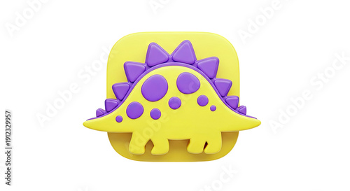 Cute 3D Yellow Dinosaur with Purple Spikes Icon